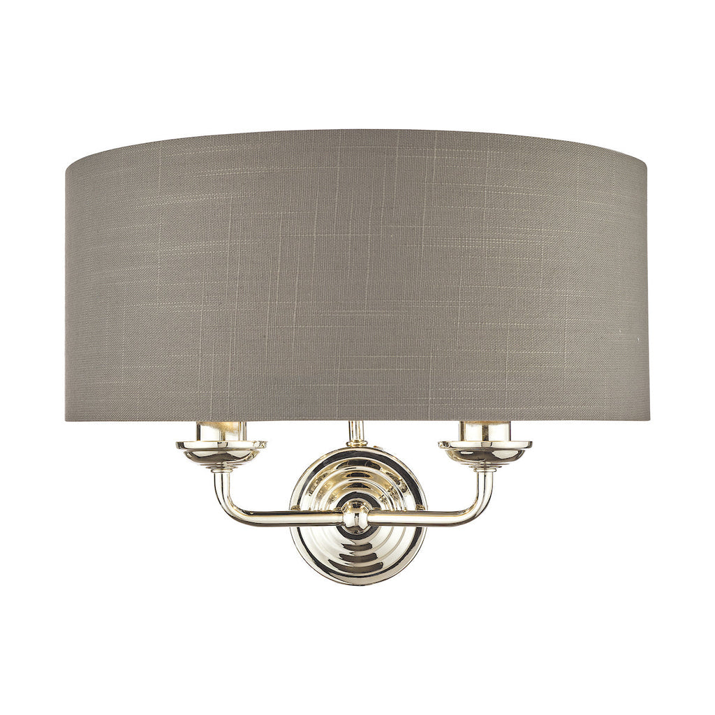 Sorrento Polished Nickel 2 Light Wall Light with Charcoal Shade by Laura Ashley