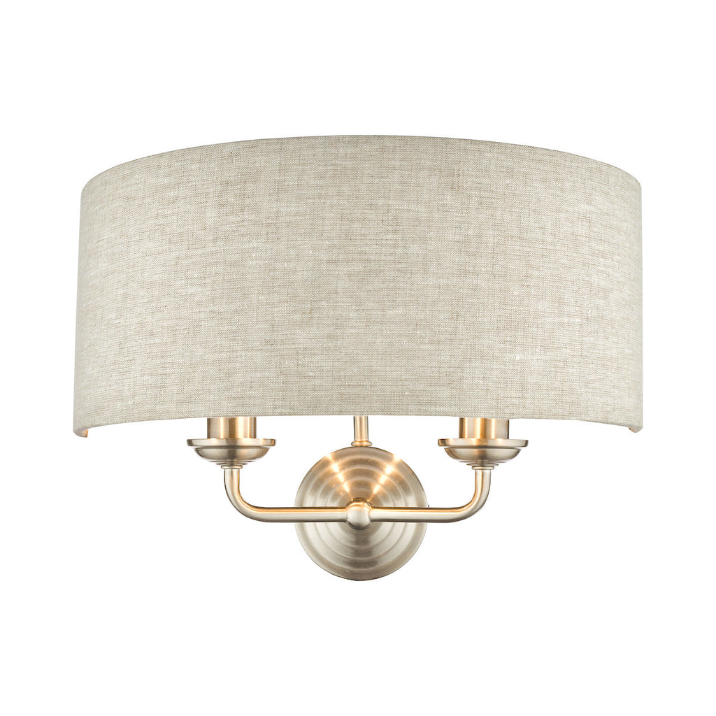 Sorrento Brushed Chrome 2 Light Wall Light with Natural Shade by Laura Ashley