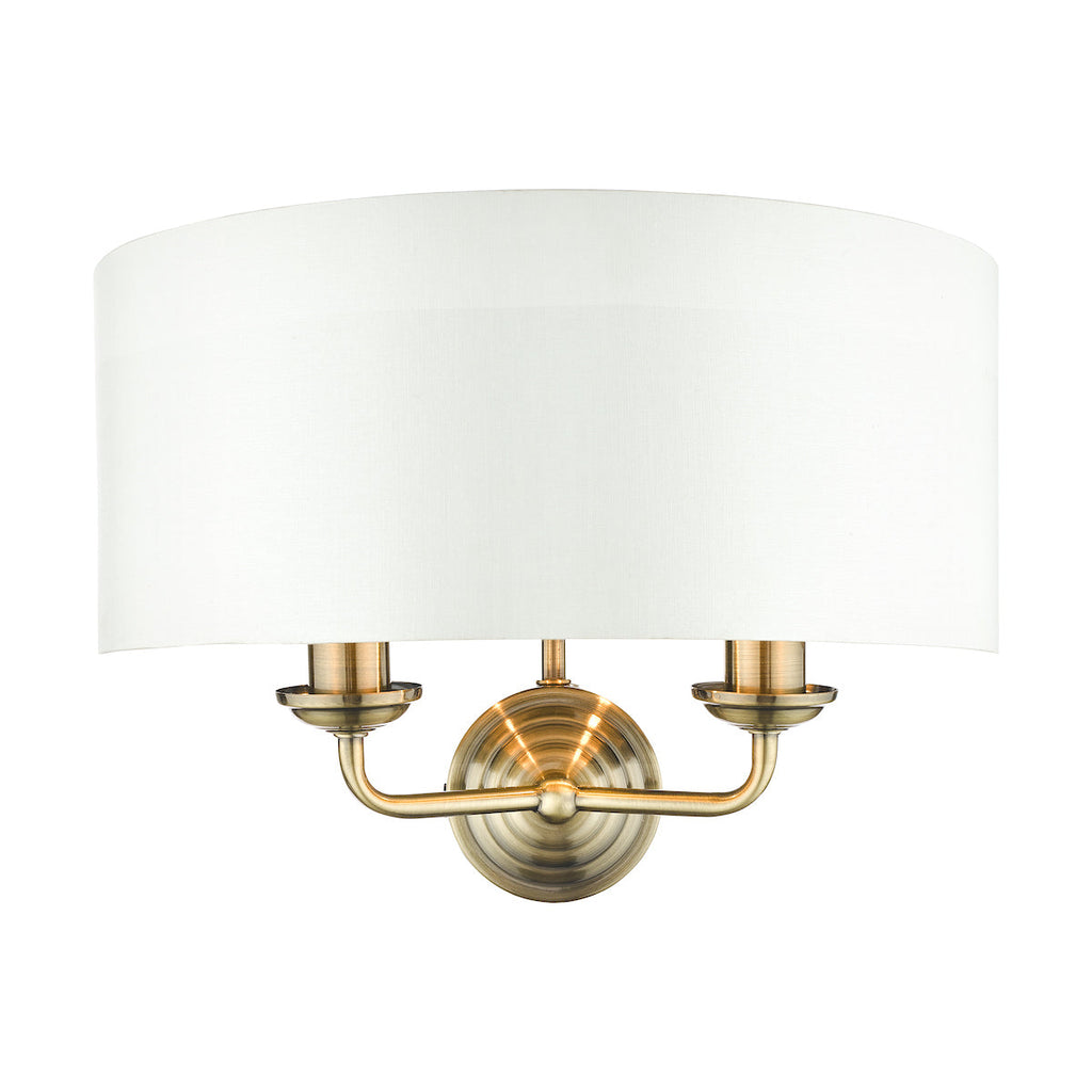 Sorrento Antique Brass 2 Light Wall Light with Ivory Shade by Laura Ashley