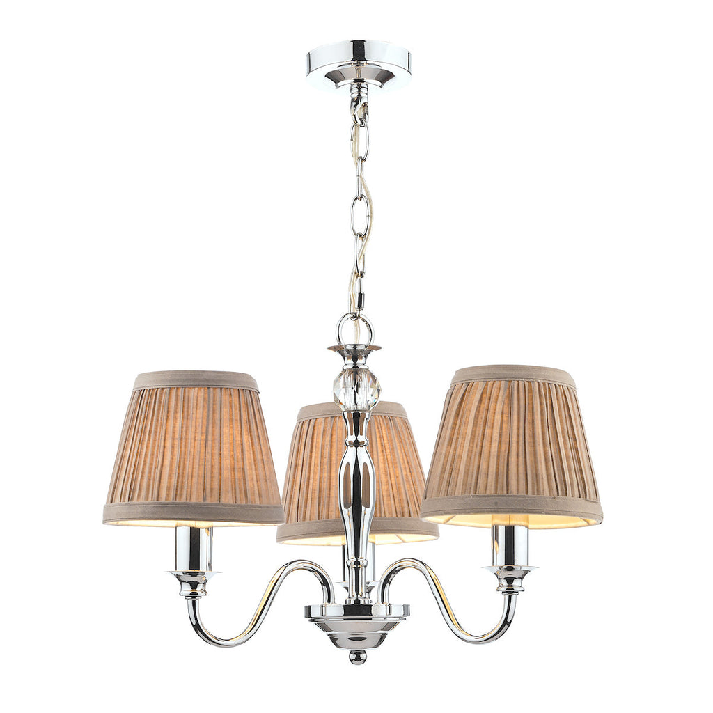 Ellis Polished Chrome 3 Light Chandelier with Grey Shades by Laura Ashley