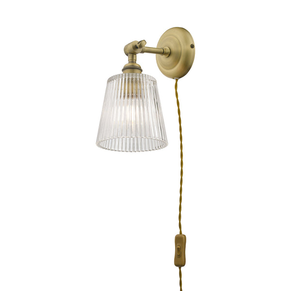 Laura Ashley Callaghan Plugged Wall Light Antique Brass Ribbed Glass by Laura Ashley