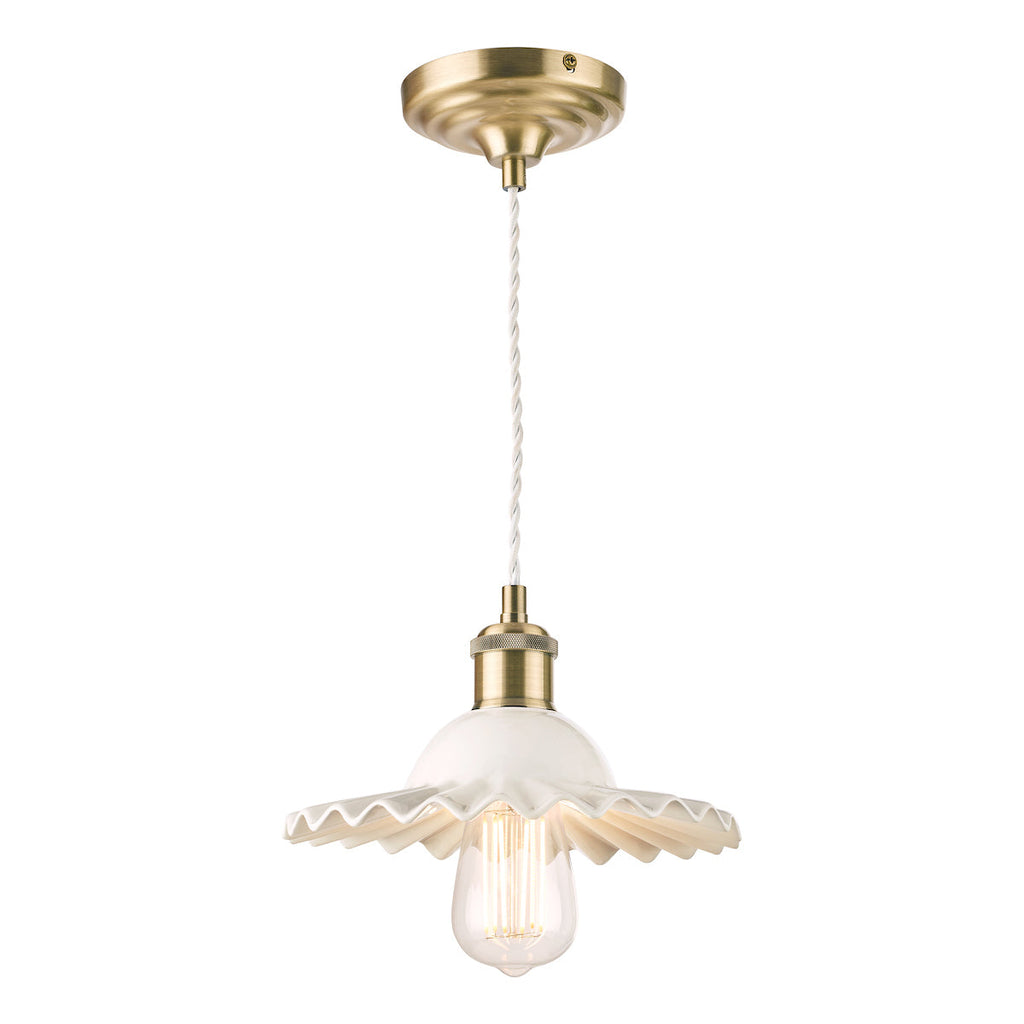 Beca Small Pendant White Ceramic Antique Brass  by Laura Ashley