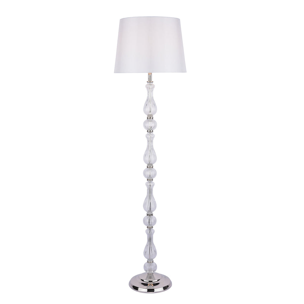 Bradshaw Floor Lamp Polished Nickel & Ribbed Glass With Shade by Laura Ashley