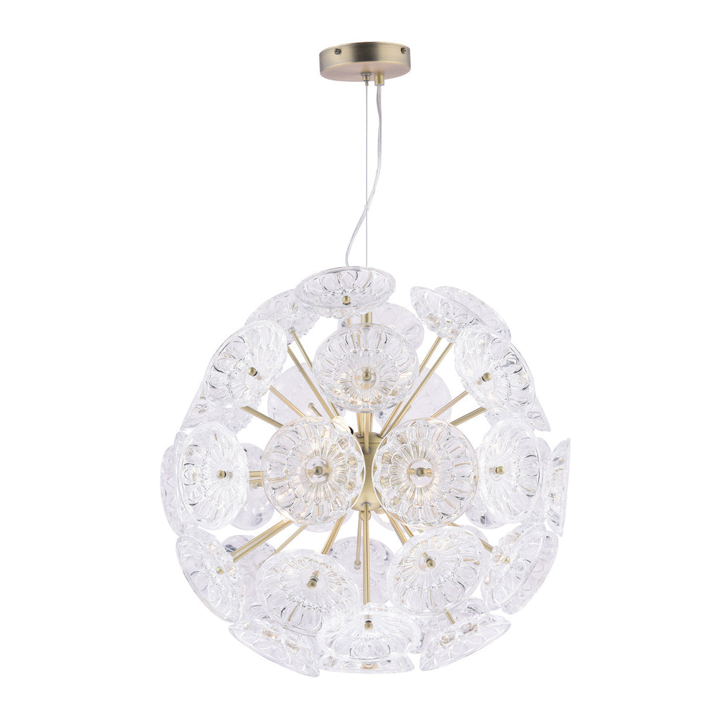 Elwick 6 Light Pendant Textured Glass & Antique Brass by Laura Ashley