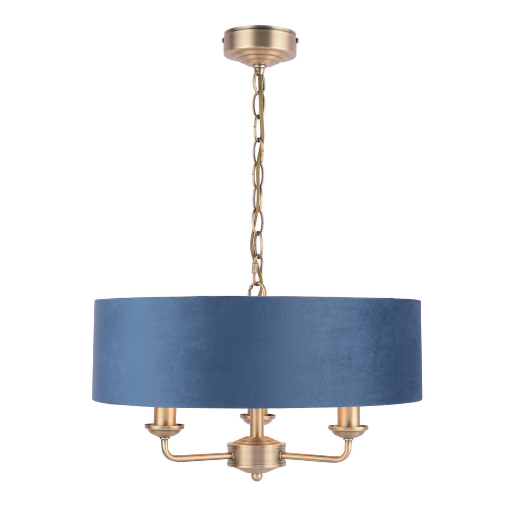 Sorrento 3 Light Pendant Antique Brass & Blue Shade by Laura Ashley