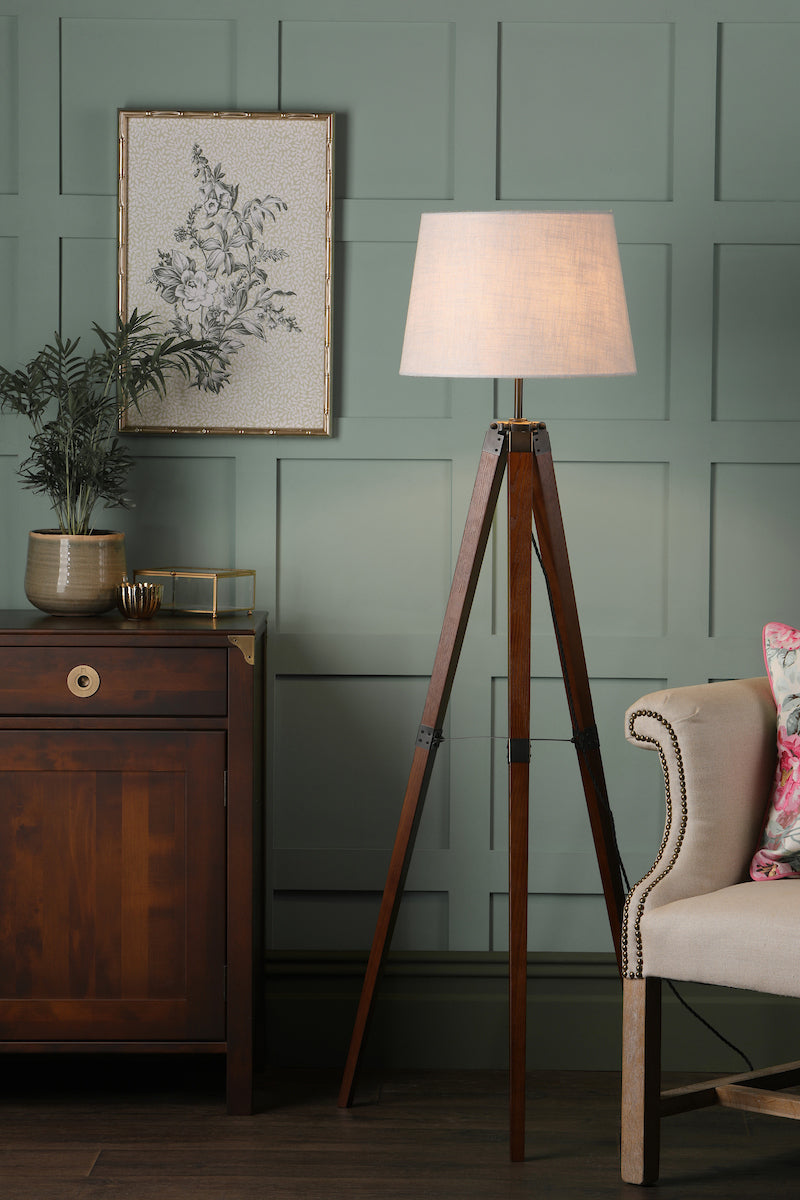 Burdale Tripod Floor Lamp Dark Wood & Industrial Brass Base Only by Laura Ashley
