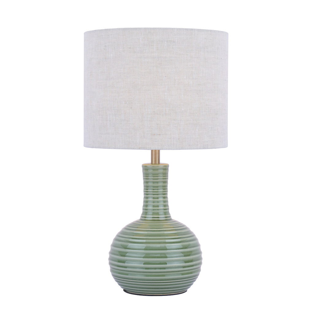 Padley Table Lamp Green Ceramic & Antique Brass With Shade by Laura Ashley