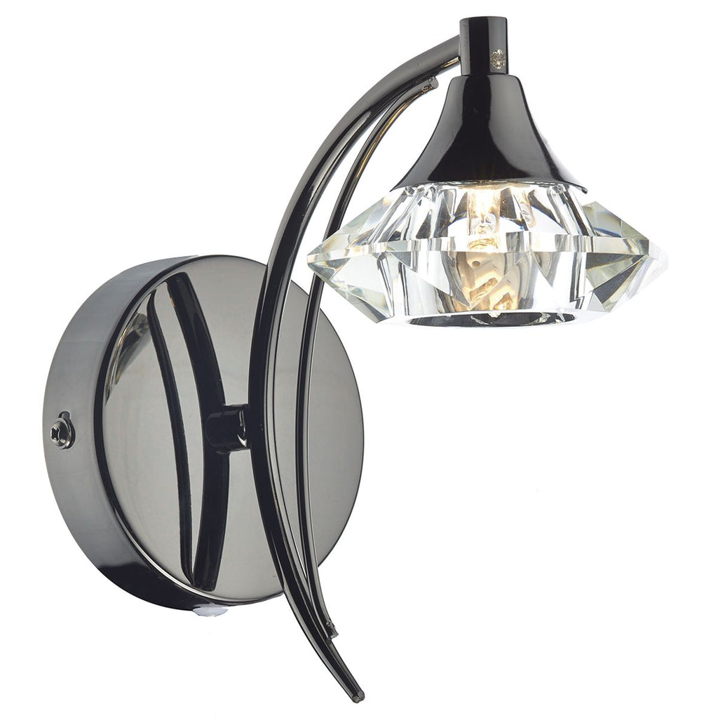 Luther Single Wall Light complete with Crystal Glass Black Chrome by Dar Lighting