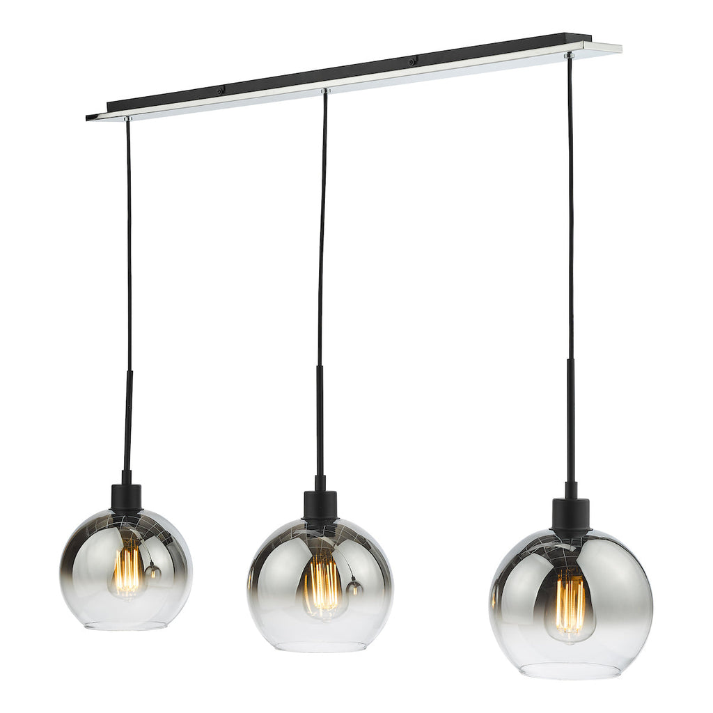 dar-lighting-Lycia-3-Light-Bar-Pendant-Matt-Black-Ombre-Smoked-Glass