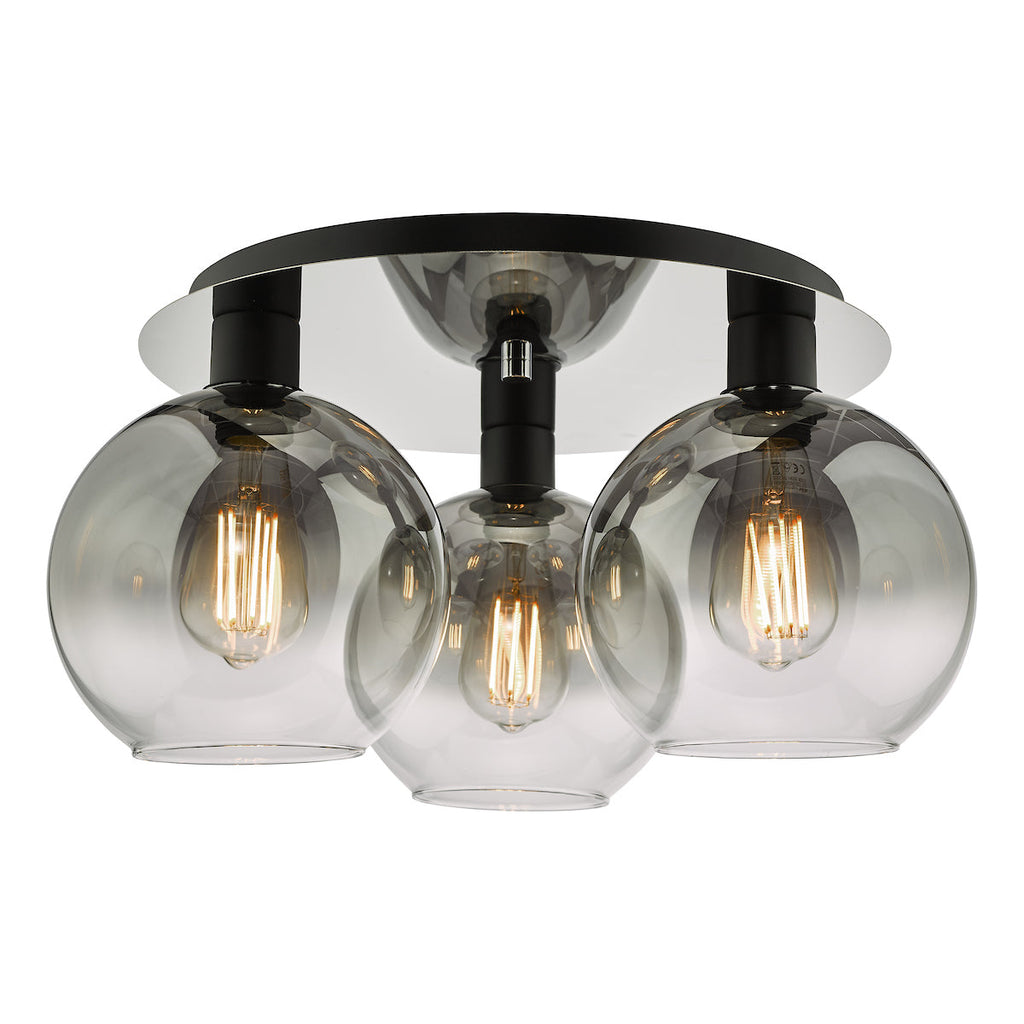 dar-lighting-Lycia-3-Light-Flush-Matt-Black-Smoked-Ombre-Glass