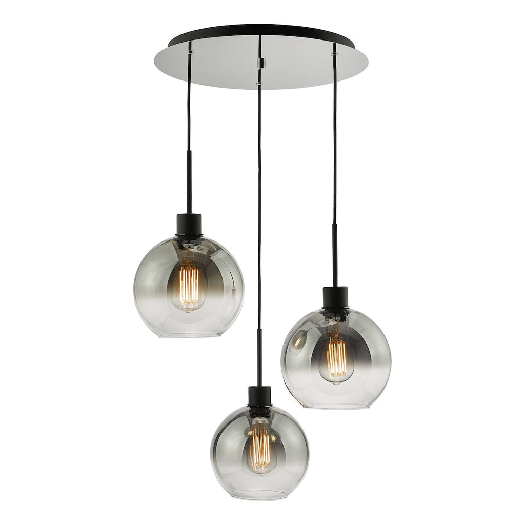 dar-lighting-Lycia-3-Light-Cluster-Pendant-Matt-Black-Smoked-Ombre-Glass
