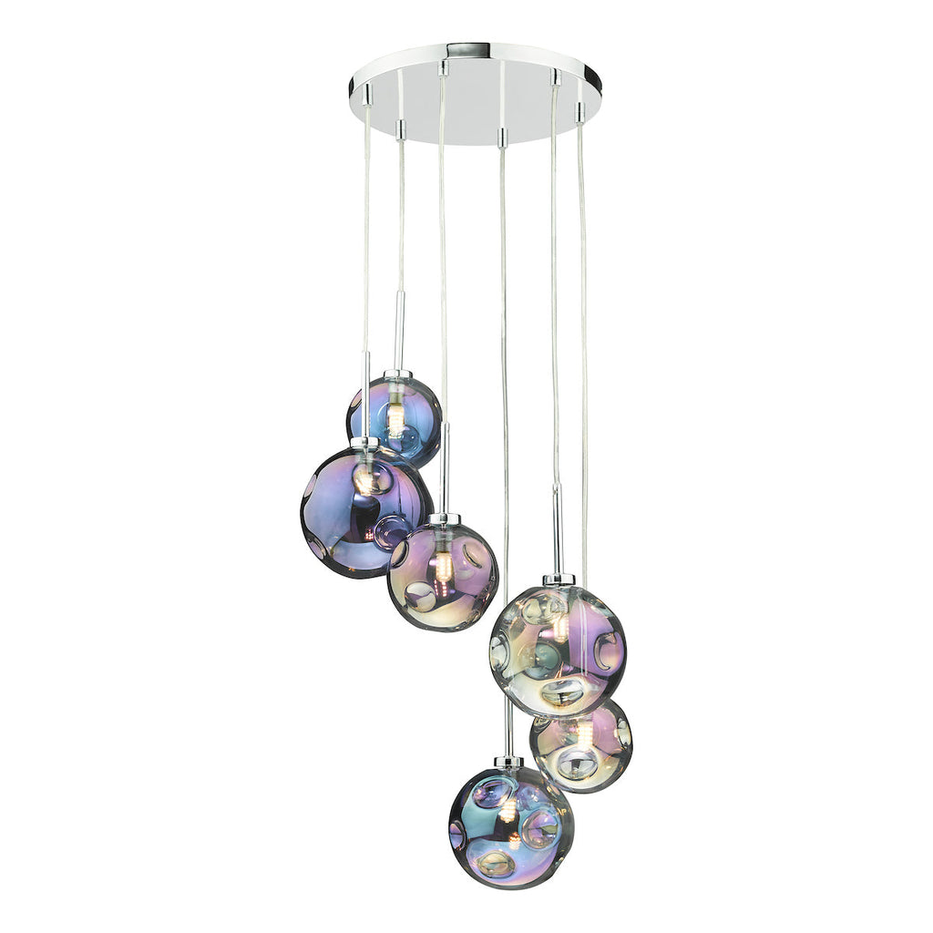 dar-lighting-Mira-6-Light-Cluster-Pendant-Polished-Chrome-Iridised-Glass