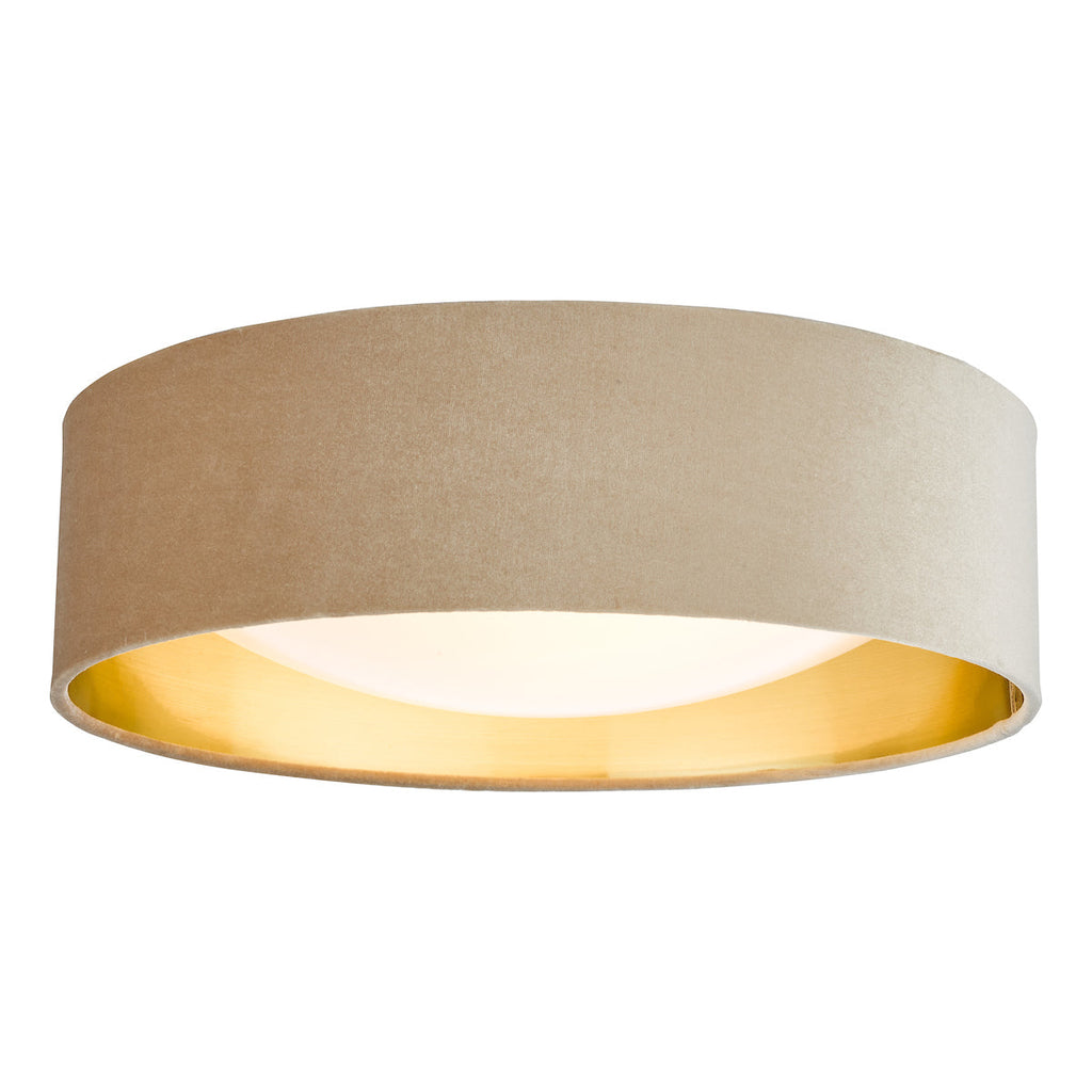 dar-lighting-Nysa 2 Light Flush Velvet Taupe Shade 40cm