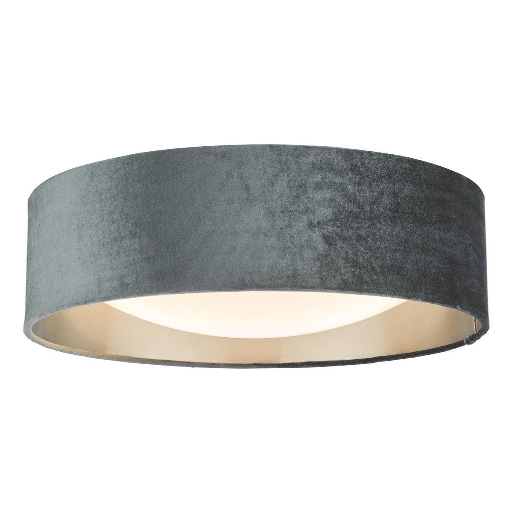 dar-lighting-Nysa 2 Light Flush Velvet Dark Grey Shade 40cm
