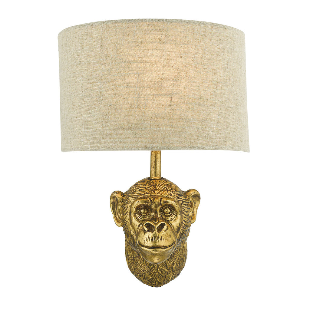 dar-lighting-raul-monkey-wall-light-gold-c/w-natural-linen-shade