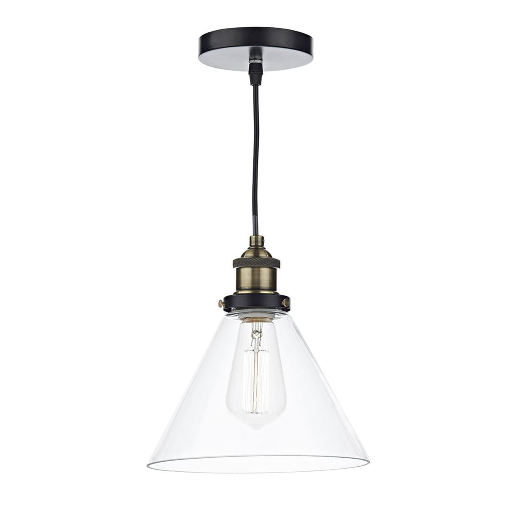 Ray 1 Light Pendant Antique Brass Clear by Dar Lighting