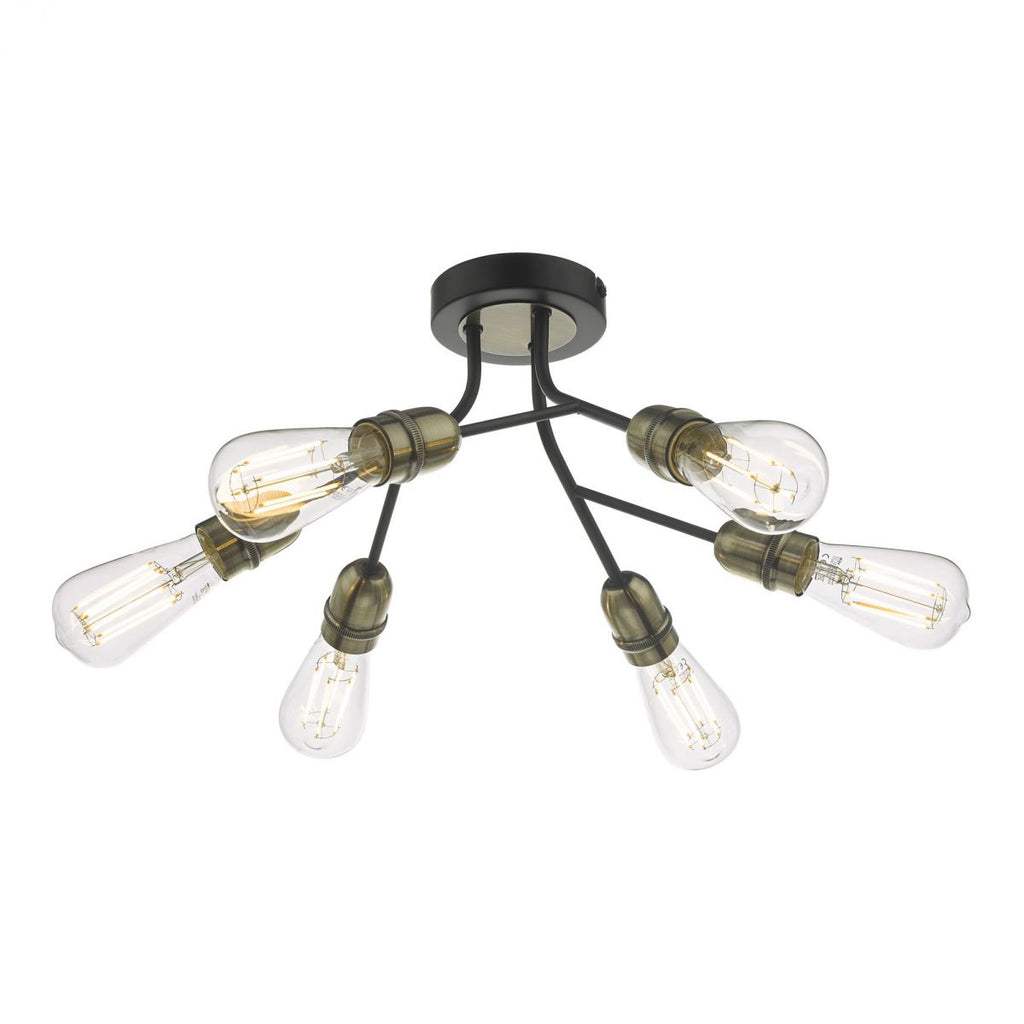 dar-lighting-remy-6-light-semi-flush-black-&-antique-brass