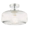 dar-lighting-Riva Bathroom Semi Flush Ceiling Light Ribbed Glass Polished Chrome IP44