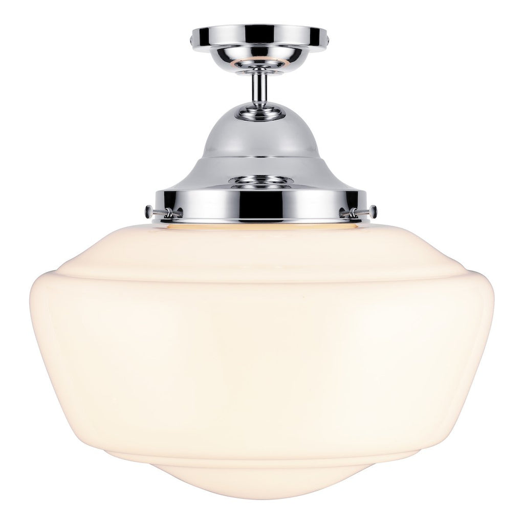 Rydal semi flush pendant chrome with opal glass, IP44 rated by David Hunt Lighting