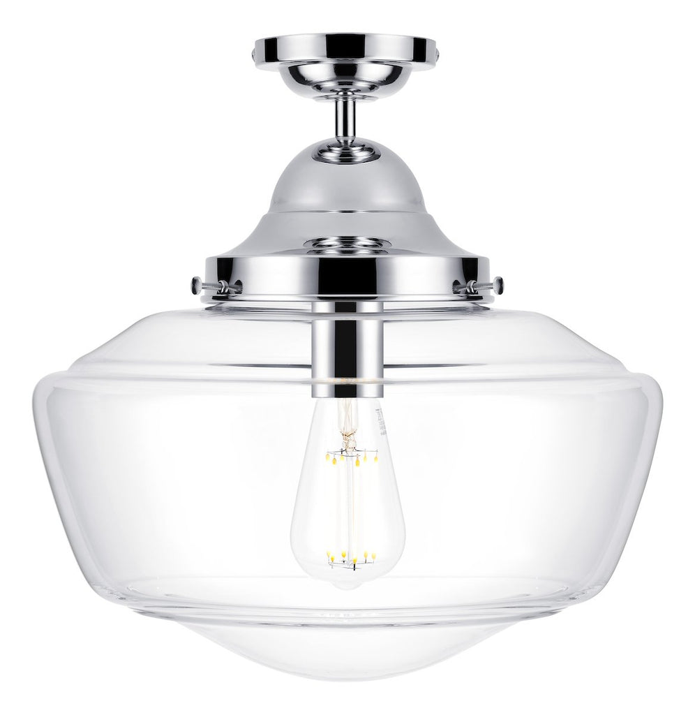 Rydal semi flush pendant chrome with clear glass, IP44 rated by David Hunt Lighting