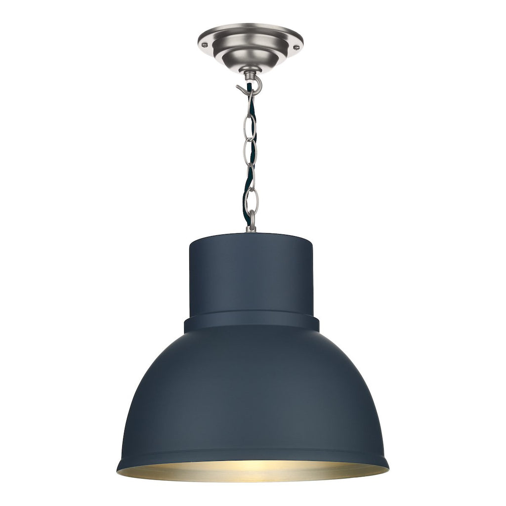 SHOREDITCH Single small pendant Smoke blue / brushed chrome inner by David Hunt Lighting