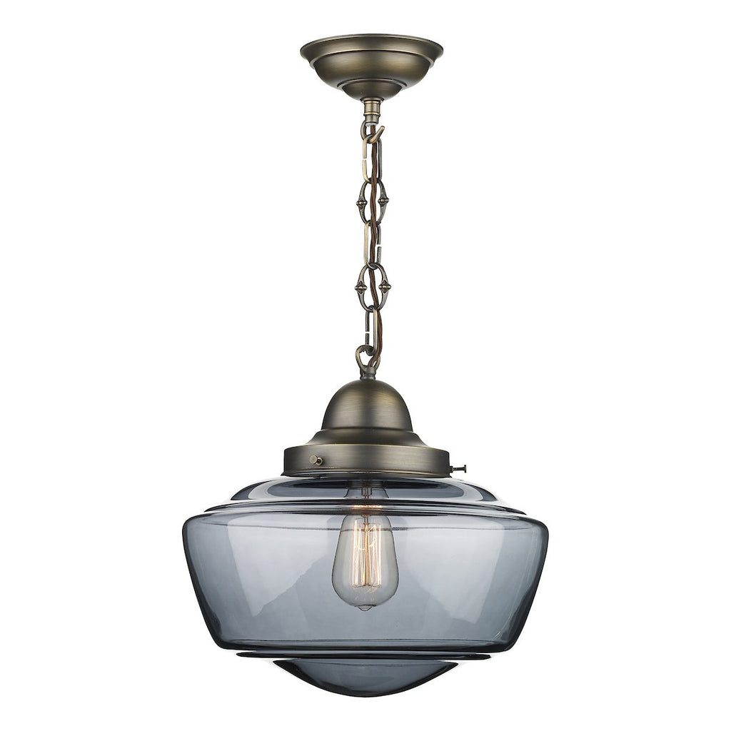 Stowe 1 Light Antique Brass Smoked Glass Pendant by David Hunt Lighting