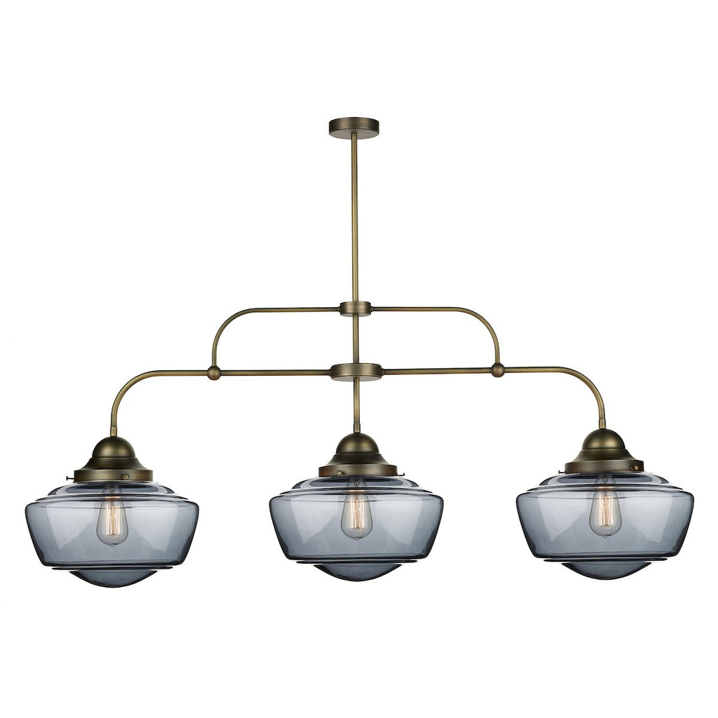 Stowe 3 Light Antique Brass Smoked Glass Pendant by David Hunt Lighting