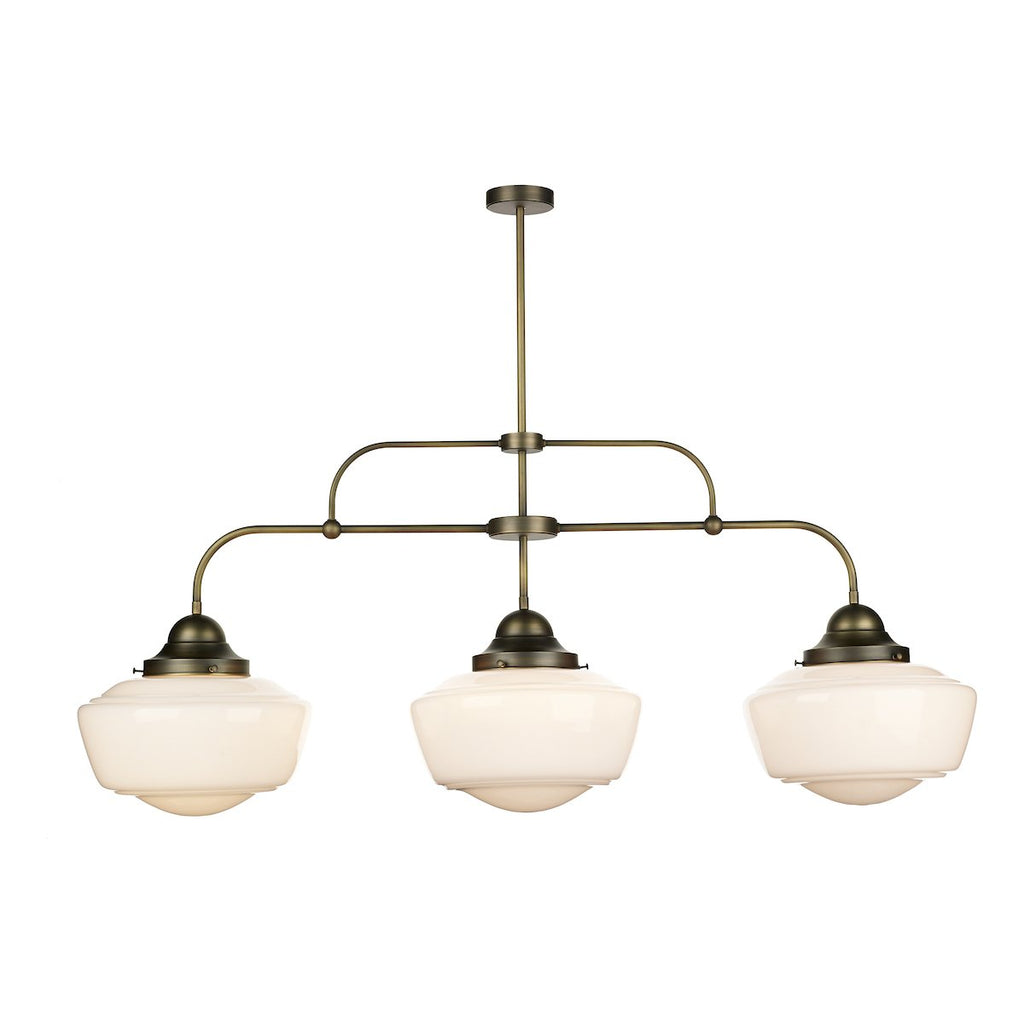 Stowe 3 Light Antique Brass Opal Glass Pendant by David Hunt Lighting
