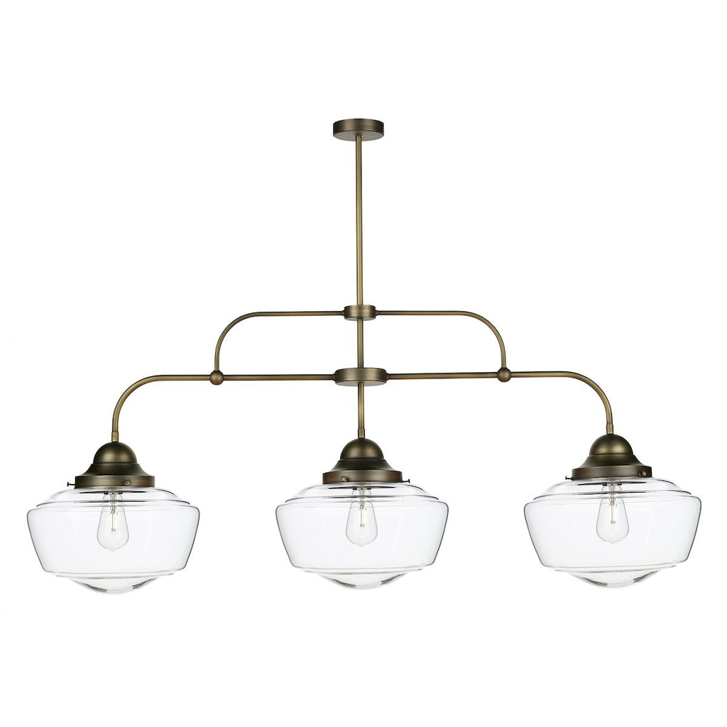 Stowe 3 Light Antique Brass Clear Glass Pendant by David Hunt Lighting