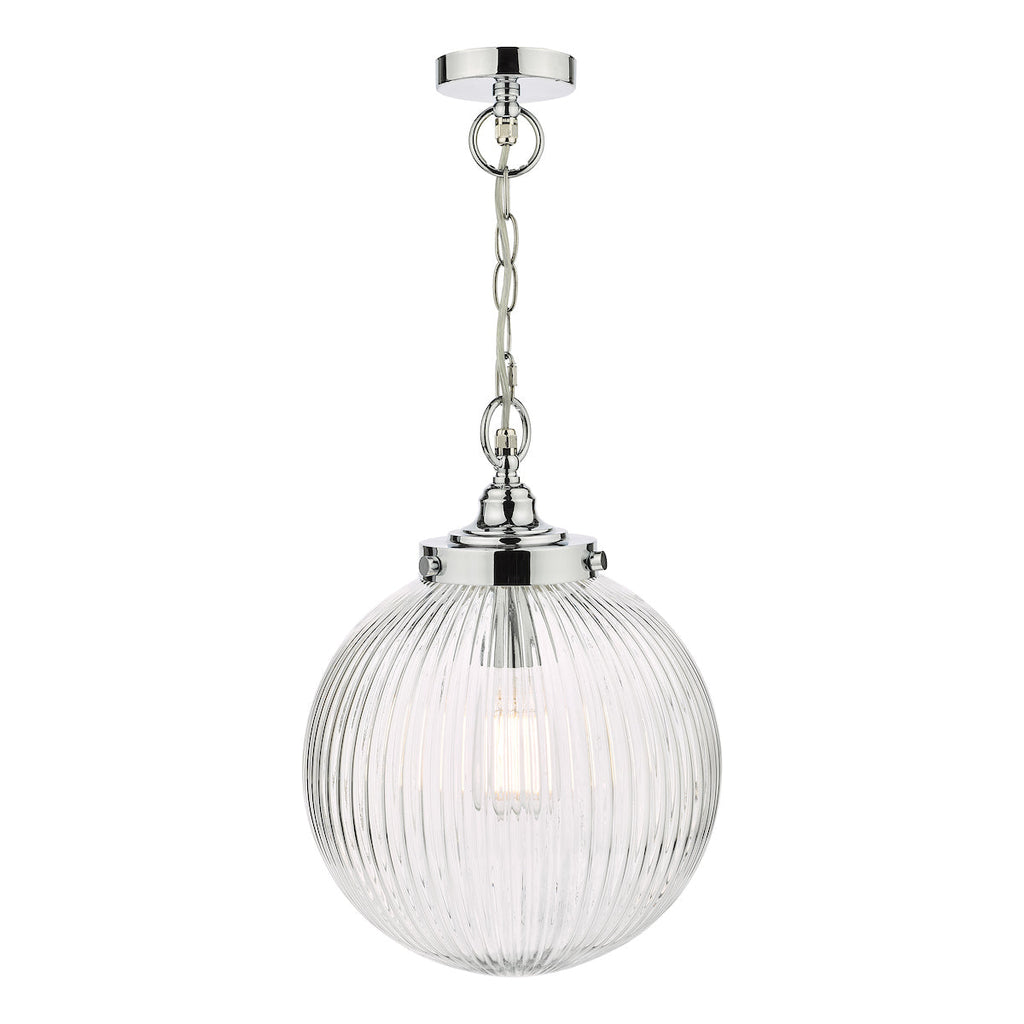 dar-lighting-Tamara Bathroom Pendant Polished Chrome Ribbed Glass IP44