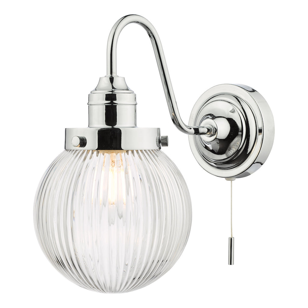 dar-lighting-Tamara Bathroom Wall Light Polished Chrome Ribbed Glass IP44
