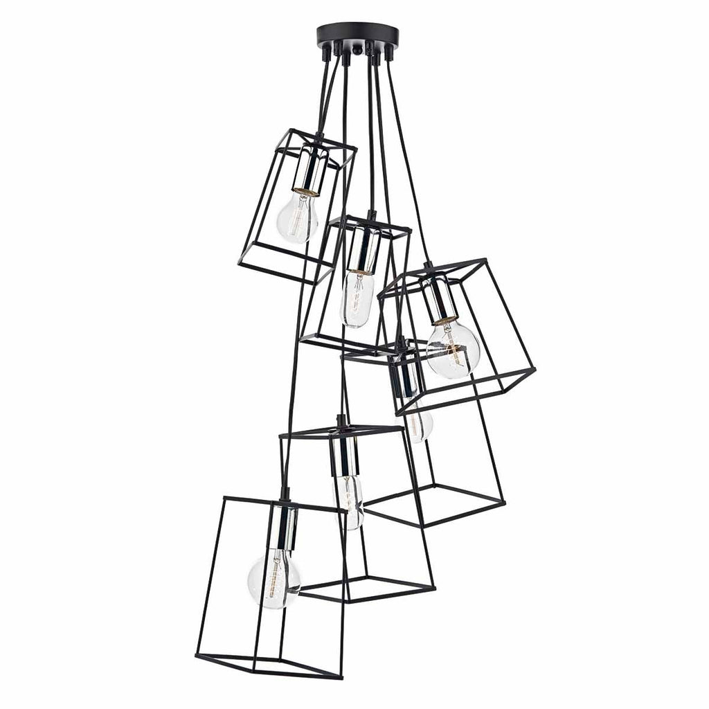 Tower 6lt Cluster Pendant Black & Polished Chrome by Dar Lighting