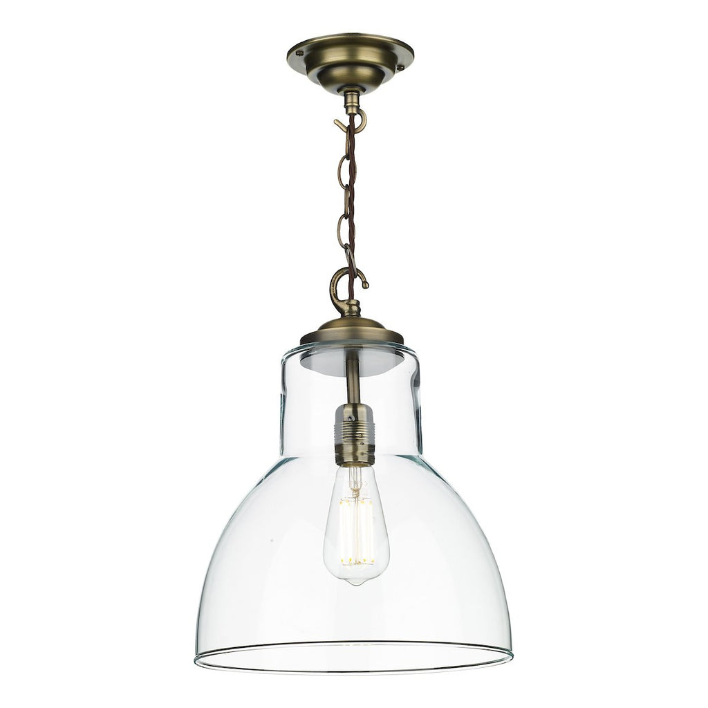UPTON Single small pendant in antique brass by David Hunt Lighting
