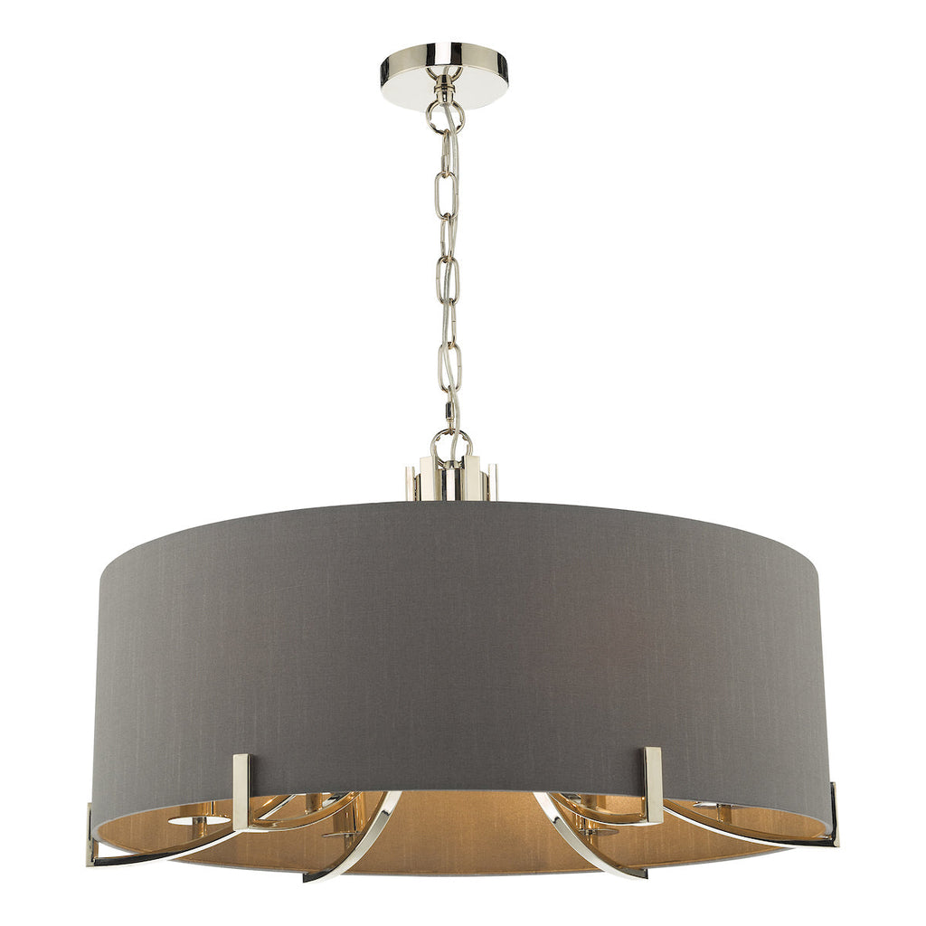 dar-lighting-veyron-6-light-pendant-polished-nickel-with-grey-shade