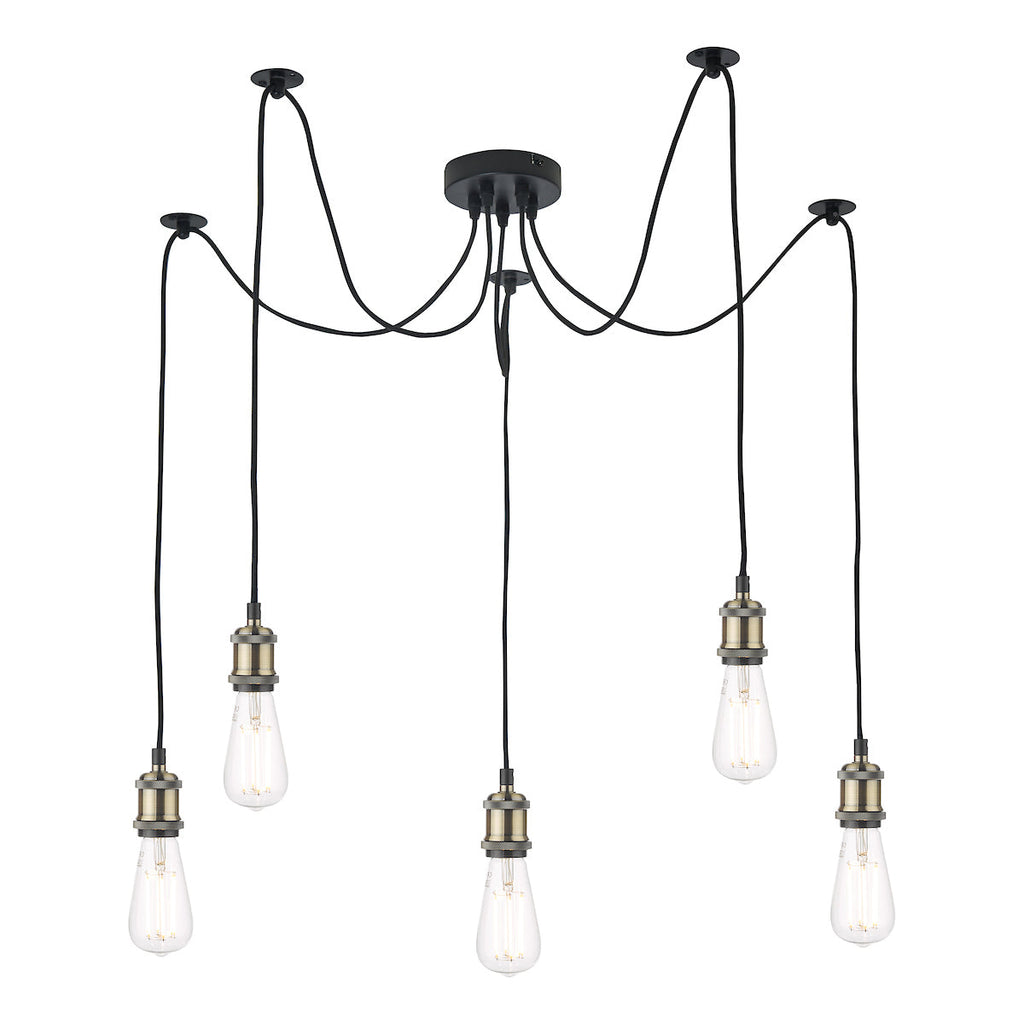 dar-lighting-waco-5-light-pendant-antique-brass-matt-black