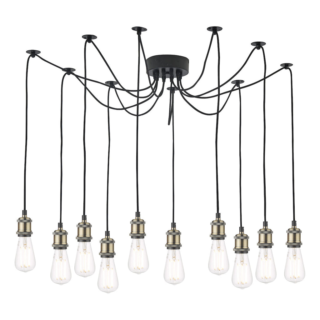 dar-lighting-waco-10-light-pendant-antique-brass-matt-black