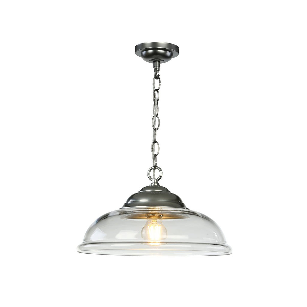 WEBSTER 1 light pendant clear glass with satin chrome by David Hunt Lighting