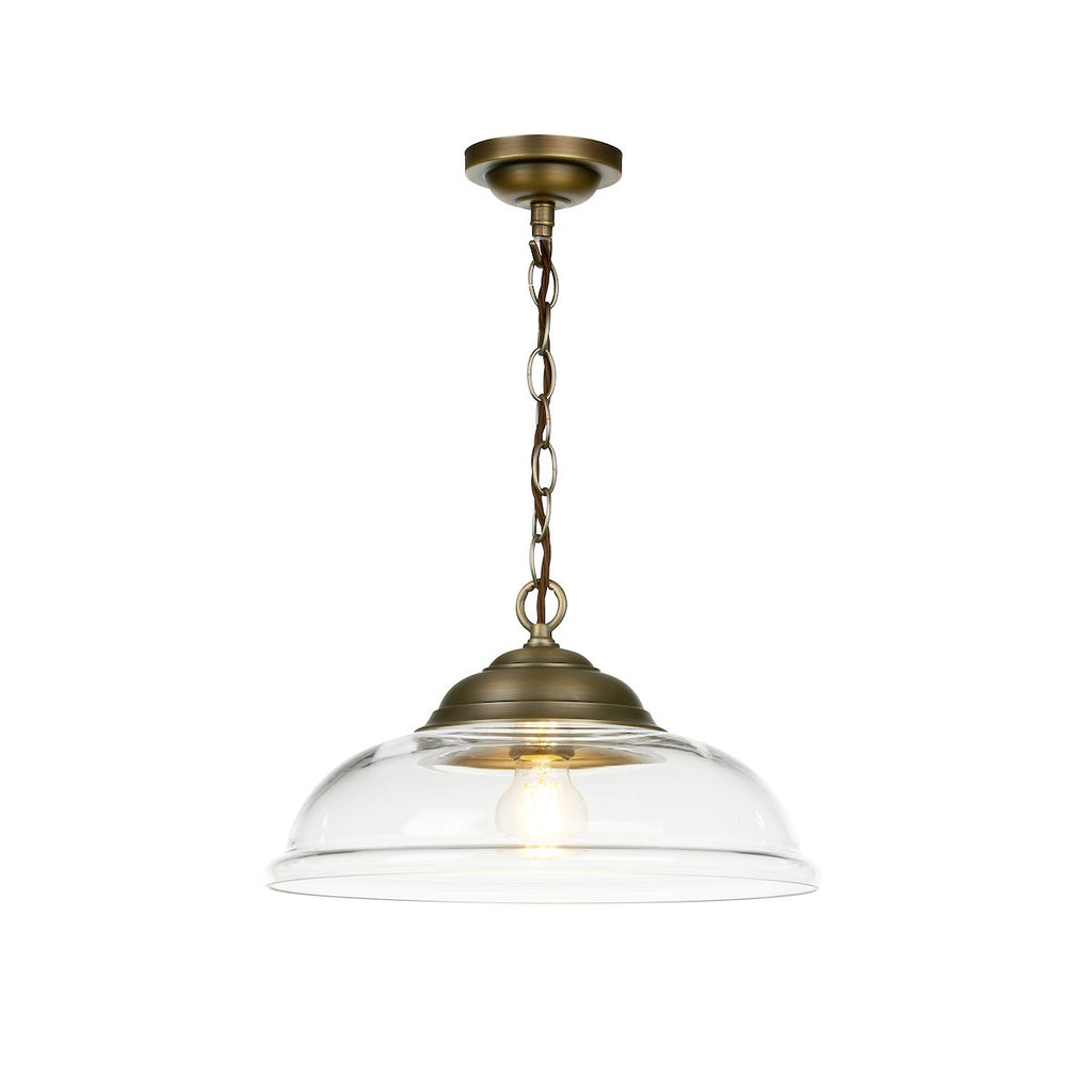 WEBSTER 1 light pendant clear glass with antique brass by David Hunt Lighting