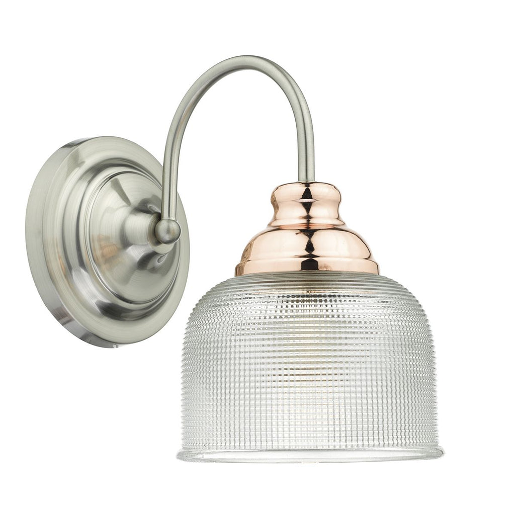 Wharfdale Wall Light Satin Chrome Copper detail Glass shades by Dar Lighting
