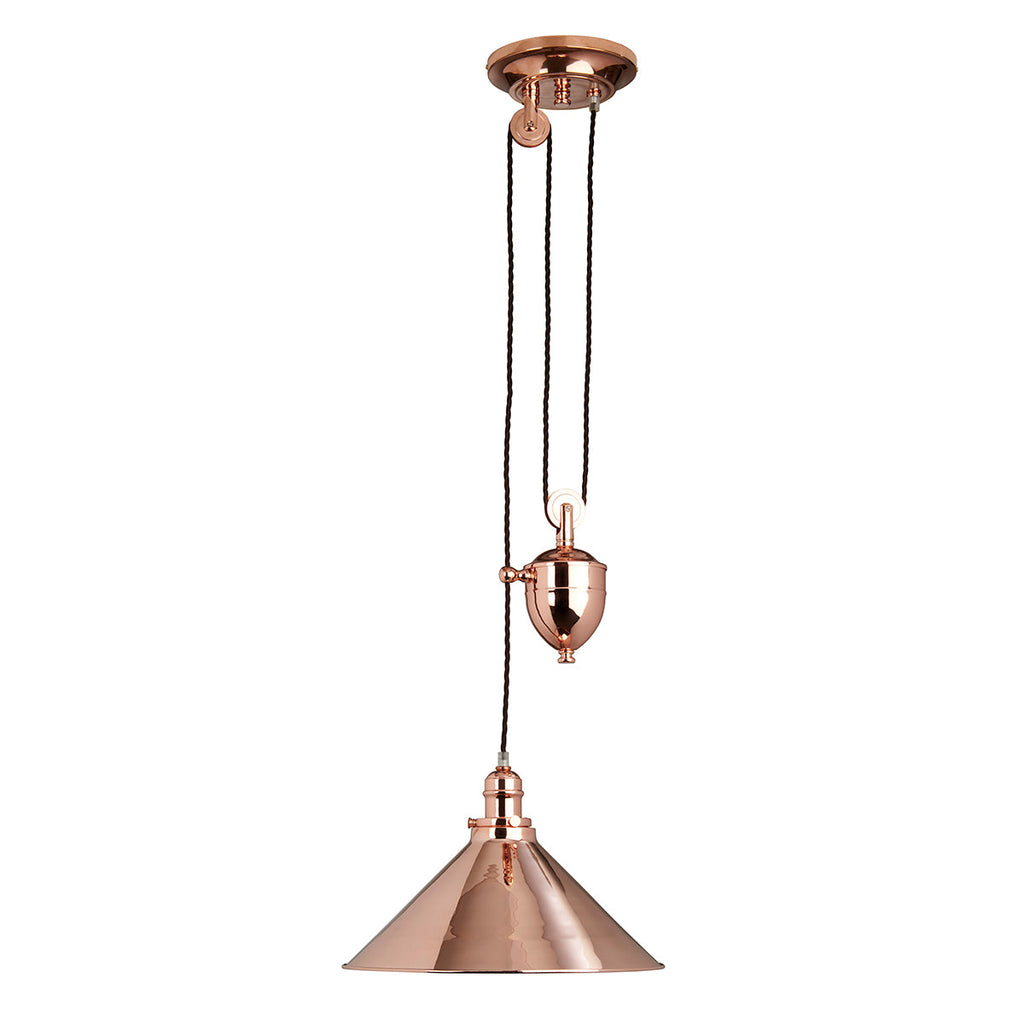Provence 1 Light Rise and Fall Pendant - Polished Copper - Elstead Lighting 